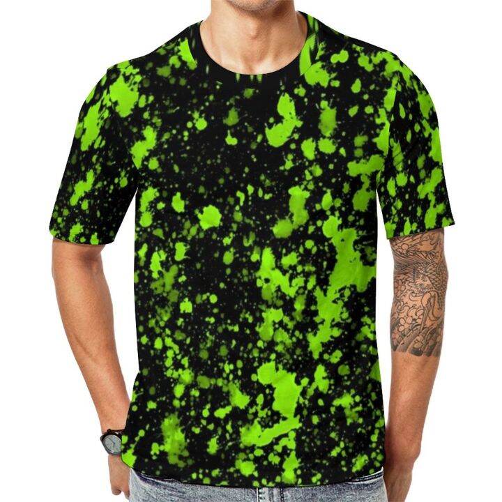 สีเขียวสีsplatter-tเสื้อผู้ชายcool-neonพิมพ์streetwearเสื้อยืดแฟชั่นฤดูร้อนteesแขนสั้นcustom-oversizeเสื้อผ้า