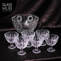 GLASS HUB (AMORN ) PUNCH SET 130-B7-  พานแก้วลายคริสตัล  ดีไซน์สวยหรู  แฮนด์เมด เซตพานใหญ่-พานเล็ก