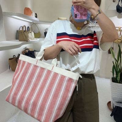 LOVEY SUMMER Lazy Style Canvas Bag Female ins Korean Design Simple Striped Large Capacity Tote