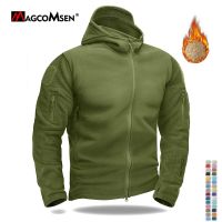 MAGCOMSEN Mens Tactical Jacket Winter Fleece Jacket With 6 Zip-Pockets Midweight Hooded Warm Windproof Work Coat Combat Jackets