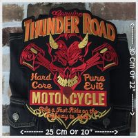 ปีศาจนักซิ่ง Thunder Road Motorcycle ตัวรีดติดเสื้อ อาร์มรีด อาร์มปัก ตกแต่งเสื้อผ้า แจ๊คเก็ตยีนส์ Embroidered Iron on Patch ไซส์ใหญ่