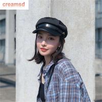 CREAMSD กระดุมโลหะที่หรูหราพังค์หนัง PU สำหรับผู้ชาย,หมวกแก๊ปทหารเรือหมวกหมวกแก๊ปใส่ตกปลาแบนหมวกแก็ปผู้หญิงสำหรับฤดูใบไม้ร่วงฤดูหนาว