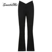 COD DSFERTGERTER SweeticMe Womens Symmetrical V-Shaped Waistband High Waist Flared Casual Pants