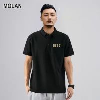 MOLAN แขนสั้นแบบหลวมของผู้ชายเสื้อโปโลเสื้อยืดลำลองพิมพ์ลายปกแขนสั้น