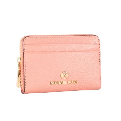 [COD]Michael Kors Counter Style Jet Set Gold Letter Leather Zipper Coin Purse Gift (Rose)