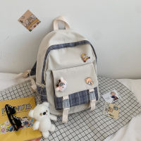 Korean Version Backpack For Girls High School Junior High School Student Backpack Fashion Canvas Plaid Women Backpack School Bag