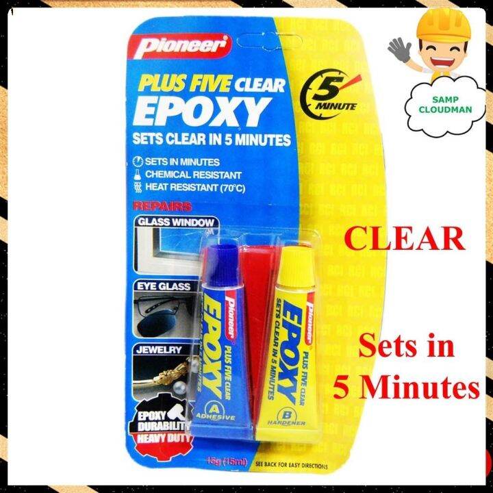 Pioneer Epoxy Plus Five Clear 15g 15ml Tube Set 5 Minutes Heavy Duty