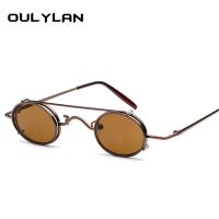 Outylan Kacamata STEAMPUNK Bulat Kecil untuk Pria Retro Antik Logam Punk Klip Pada Kacamata Hitam Pria Hadiah Kecil Oval Kacamata UV400