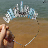 Olliles 1PC ผู้หญิงดวงจันทร์เทพธิดามงกุฎดิบคริสตัลควอตซ์ Tiara handmade PARTY headband