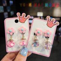 【YF】 Cute quicksand ear clips childrens jewelry Korean girls earrings fresh and cute baby fake wholesale