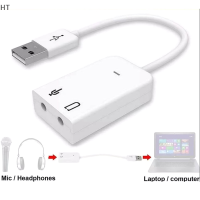 HT ยูเอสบีต่อสายไดรฟ์ภายนอกการ์ดเสียงฟรีช่อง7.1แบบอนาล็อกเดสก์ท็อปแบบพกพาการ์ดเสียงภายนอกหูฟังไมโครโฟน