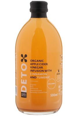 ออร์แกนิค  Deto Andrea Milano - Italian Organic Apple Cider Vinegar 500 ml. (Glass Bottle)Raw Unfiltered Unpasteurized Apple Cider Vinegar with Cinnamon and Turmeric - #Since 1889