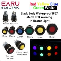 Flat Round Head Black Body Waterproof IP67 Metal LED Warning Indicator Light Signal Lamp Pilot 5V 12V 24V 220V Red Blue Green