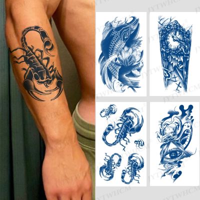 hot！【DT】☊□☒  Juice Lasting Semi-permanent Sticker Scorpion Carp Demon Men Flash Transfer Fake Tattoos