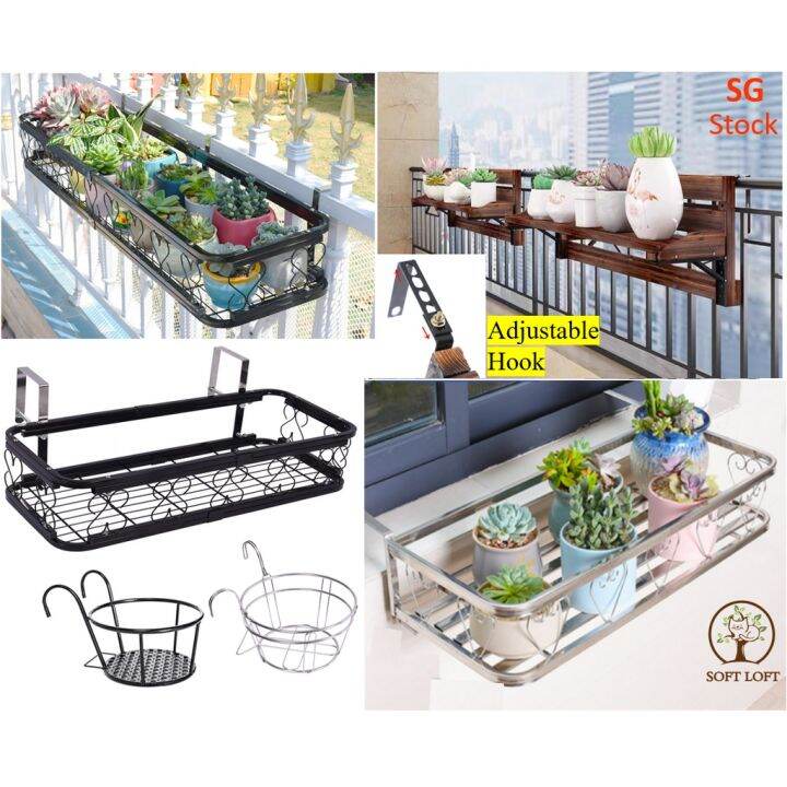 Adjustable Stainless Steel Rack Balcony Railing Flower Rack Hanging