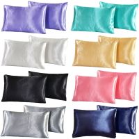 Queen 2Pcs Silk Satin Pillow Case Bedding Pillowcase Smooth Home White Black Grey Khaki Sky Blue Pink Sliver