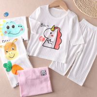 0-7 years Toddler Kids Boys Girls Pajamas Sets Unicorns and Rainbow Cartoon Print 3/4 Long Sleeve Cotton Silk Tops T-shirts and Pants Home Casual Night Sleeping Wear Clothing Suit