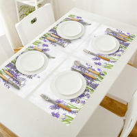 46pcs Set Table Mats Purple Lavender Printed Cotton Linen Table Napkin Kitchen Accessories Home Party Decorative Placemats