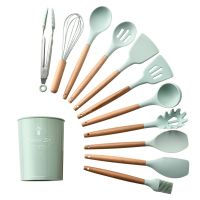 Fresh Green Wooden Handle Silicone Kitchenware Non stick Spatula Kitchenware Spatula Spoon Turner Soup Ladle Whisk Kitchen Tools