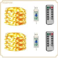 RSBPHM 2 Pack 66ft แอลอีดี200 ไฟแฟรี่ สีขาวอบอุ่น ด้วยรีโมทคอนโทรลและตัวจับเวลา8โหมด ไฟดาวเต็มฟ้า แบบพกพาได้ ลวดเงินแท้ สายไฟแอลอีดี บ้านห้องห้อง