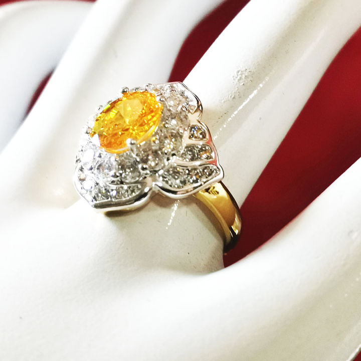 inspire-jewelry-แหวนบุษราคัมสีเหลือง-แหวนโกเมนสีส้ม-ประดับเพชรcz-หรู-ตัวเรือนหุ้มทองแท้-24k-งาน-design-งานจิวเวลรี่-รุ่นสามารถปรับขนาดได้
