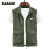 JEEP SPIRIT 2022ใหม่เสื้อกั๊กผู้ชายวัยกลางคนตกปลากลางแจ้งฤดูร้อนเสื้อกั๊ก Casual บางส่วนเครื่องมือขนาดใหญ่