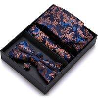 Silk Men 39;s Bow Tie Set for Men Purple Solid Gold Floral Bowtie Pocket Squre Cufflinks Set Fashion Necktie in gift box