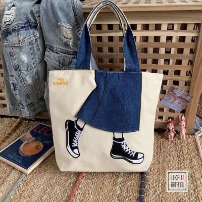 Best selling ins Korean version of literary and artistic casual denim bag womens trendy cool shopping all-match portable large-capacity single-shoulder