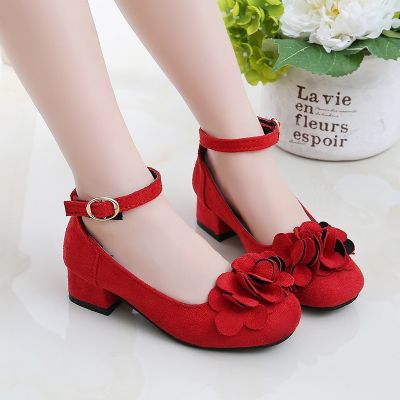 Fashion Girls Kids Children High Heeled Leathers Shoes Princess Sweet For Evening Party Show Children Leathers Shoes 27-37 Hot