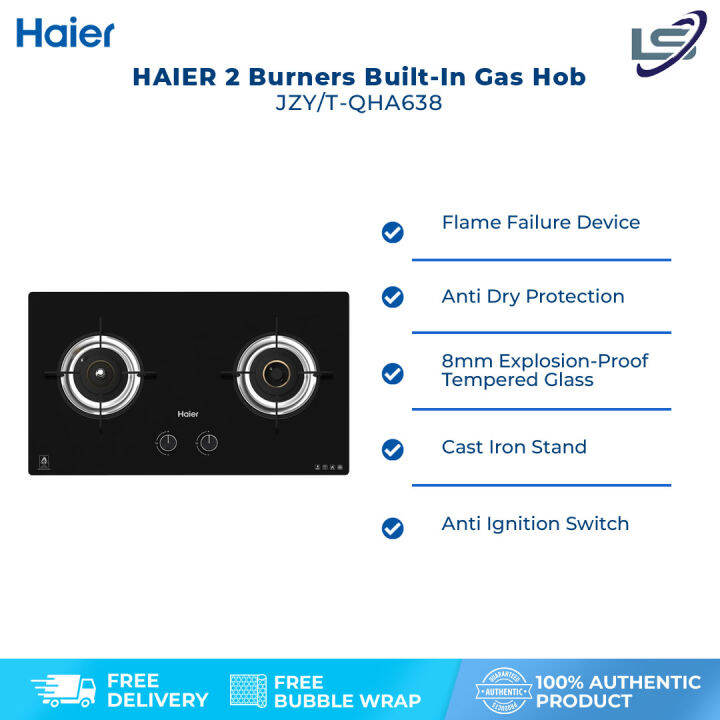 HAIER 2 Burners BuiltIn Gas Hob JZY/TQHA638 Anti Dry Sensor 8mm Tempered Glass Copper