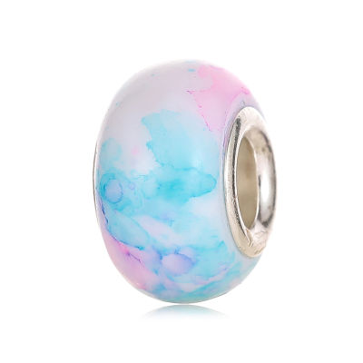 2022ใหม่สีสัน zircon ลูกปัดแก้ว Pave บอลลูนสีชมพู Charm Fit Original สร้อยข้อมือเงินผู้หญิง jewelr Gift
