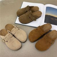 Womens Toe Cap Half Slippers Womens Outer Wear 2023 New Spring Pregnant Women Flat Bottom Slip-on Lazy Shoes