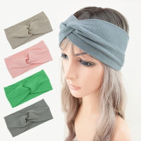 []Women Fashion Knitted Cross Headband Knot Elastic Hair Bands Solid Color Fitness Yoga Hair Bands Stretch Makeup Hair Accessories