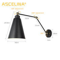 ASCELINA Black Adjustable Wall Lamp Iron Loft Retro Bedroom Bedside Interior LED Light Industrial Wall Light For Home Decoration