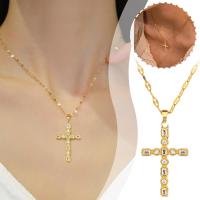 Water Diamond Cross Light Luxury Elegance Clavicle Small Vintage Ins Red Mesh Necklace Chain Steel Titanium E3X4