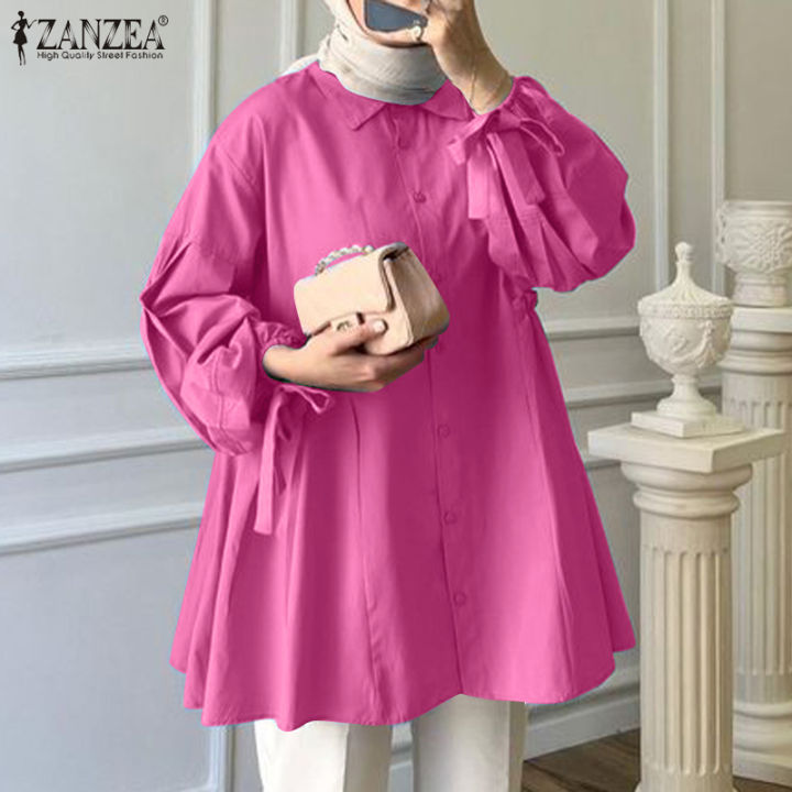 สินค้ามาใหม่-จัดส่งฟรี-fancystyle-zanzea-เสื้อผู้หญิงมุสลิม-เสื้อเปิดปกปลอกแขนโคมไฟลำลอง