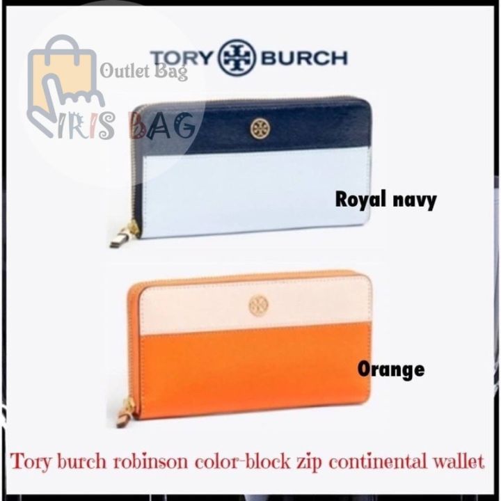 กระเป๋าสตางค์งานช๊อป-tory-burch-robinson-color-block-zip-continental-wallet