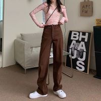 Coffee color American High waist Straight jeans autumn Thin Loose mop Wide leg pants