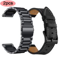 [SOSO 3C accessories] 2Pcs สายโลหะสายหนังแท้สำหรับ Samsung Galaxy Watch 3 45Mm 41Mm /Active 2 46Mm/42Mm Gear S3 Frontier 20 22Mm สร้อยข้อมือ