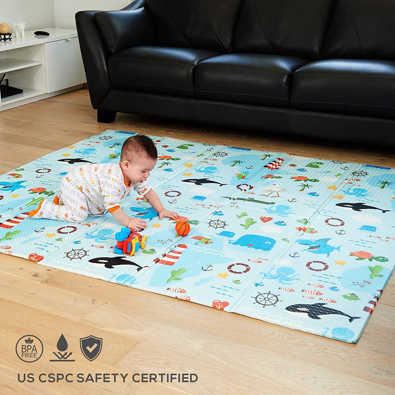 XDEMODA Baby Play Mat & Exercise Mat Extra Large Waterproof Foam Play Mat for Baby Reversible & Foldable Design Large Foam Mat for Baby Crawling or Adults Yoga 79x71x0.6in 