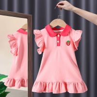 Cute Baby Girls Dresses Lapel Flying Sleeve Strawberry A-Line Ruffle Dress Summer Casual Sweet Girl Sundress 1-6Years  by Hs2023