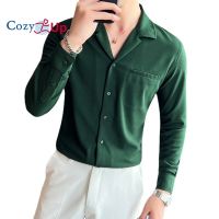 Cozy Up V-Neck เสื้อเชิ้ตแขนยาวมีสไตล์/ชาย Slim Fit Business And Casual Office Dress Shirts Tops