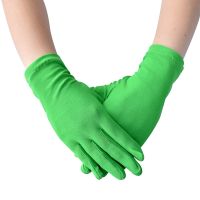 ❒✆ Pink Stretch Spandex Green Glove Short Bridal Gloves Black Yellow Women Dance Party Wedding Gloves Full Finger Guantes Boda