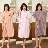 Coral Fleece Bath Towel for Women Thickened and Soft Absorbent Cross-Tied Bathrobe Suitable for Weights between 80-160 Pound