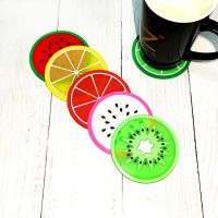 【CW】 Round Non-Slip Resistant Colorful Fruit Printed Placemat Pot Holder Table Silicone Coasters Set