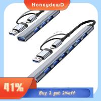 HONEYDEWD ความเร็วสูงความเร็วสูง ฮับ Type-C อะลูมิเนียมอัลลอยด์ ตัวแยกสัญญาณ ตัวขยาย USB 3.0แบบ2-in-1 ฮาร์ดไดร์ฟ มี7พอร์ต แท่นวางอุปกรณ์ แล็ปท็อปพีซี