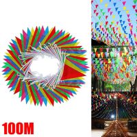 100 Meters Handmade Fabric Bunting Triangle Flags Wedding Festival Outdoor Decor Pennant String Banner Buntings Colorful Colanders Food Strainers