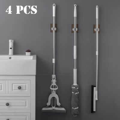 2/4pcs Adhesive Multi-Purpose Hooks Wall Mounted Mop Organizer Holder RackBrush Broom Hanger Hook Strong Hook Kitchen Bathroom