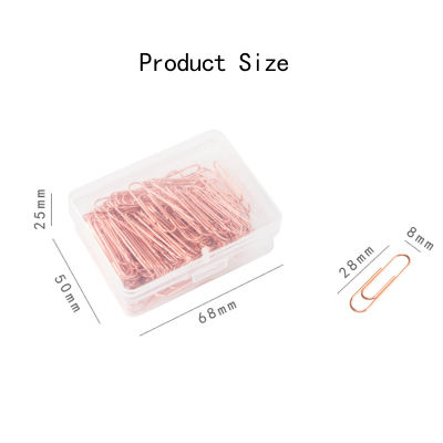120 Pcs of 28mm Metal Plating Rose Gold Paper Clips Transparent Boxed Office Stationery