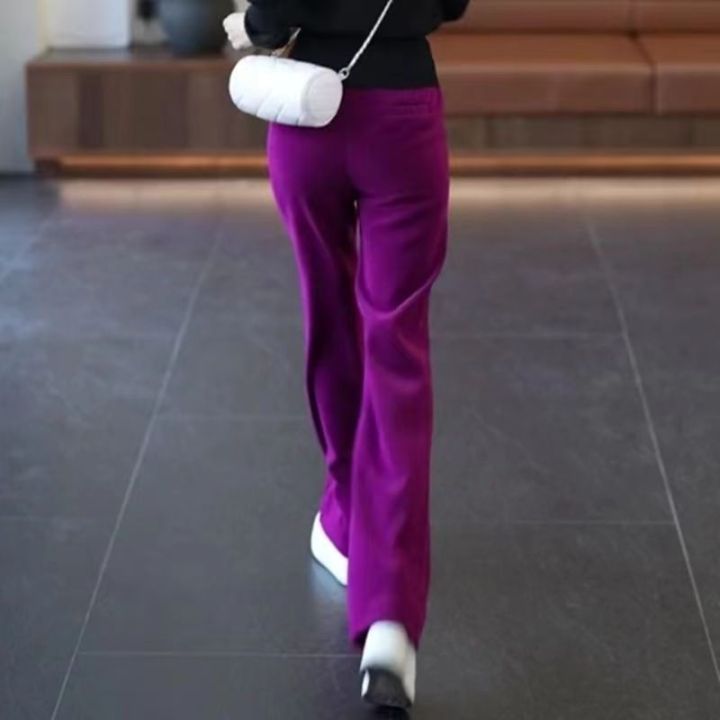 กางเกงขาม้าผ้าลูกฟูกสำหรับผู้หญิงกางเกงขาทรงกระบอกลำลองสี-pitaya-ทรงหลวม2023ฤดูใบไม้ร่วง